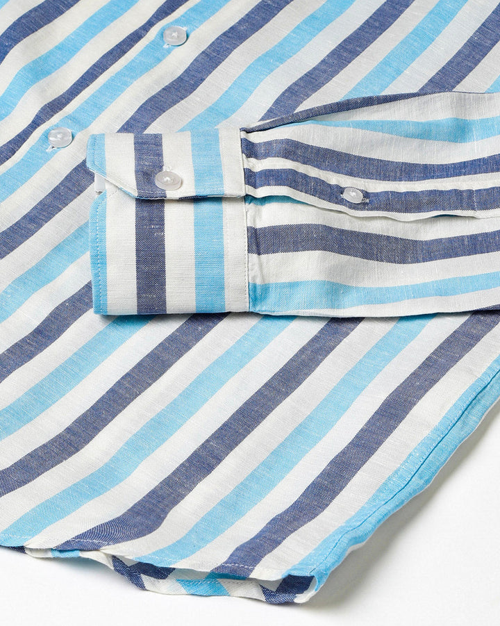 Pure Linen Stripe Shirt in Navy