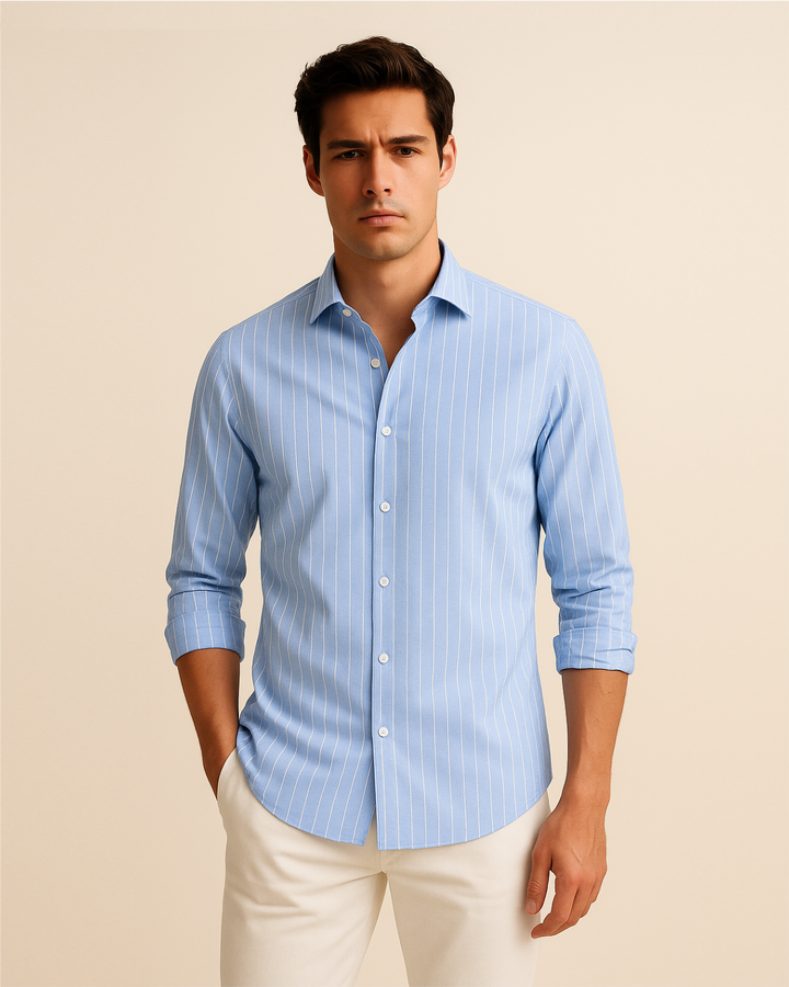 Marine Stripe Shirt in Sky Blue