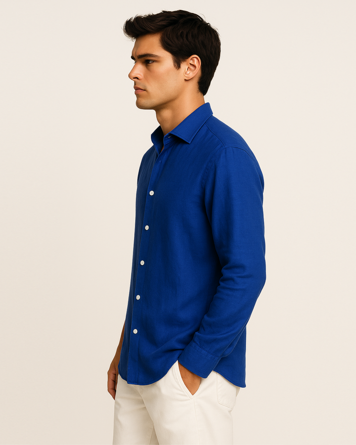 Pure linen shirt in Royal Blue