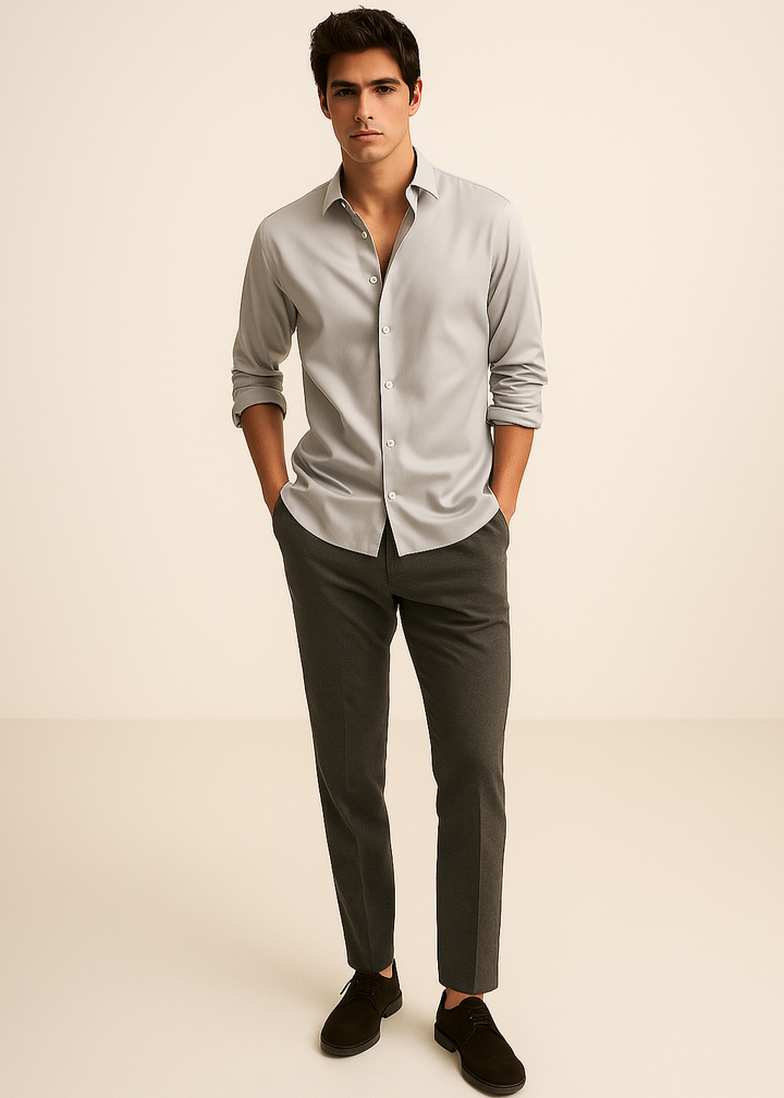 Giza Cotton Shirt in lt. Grey