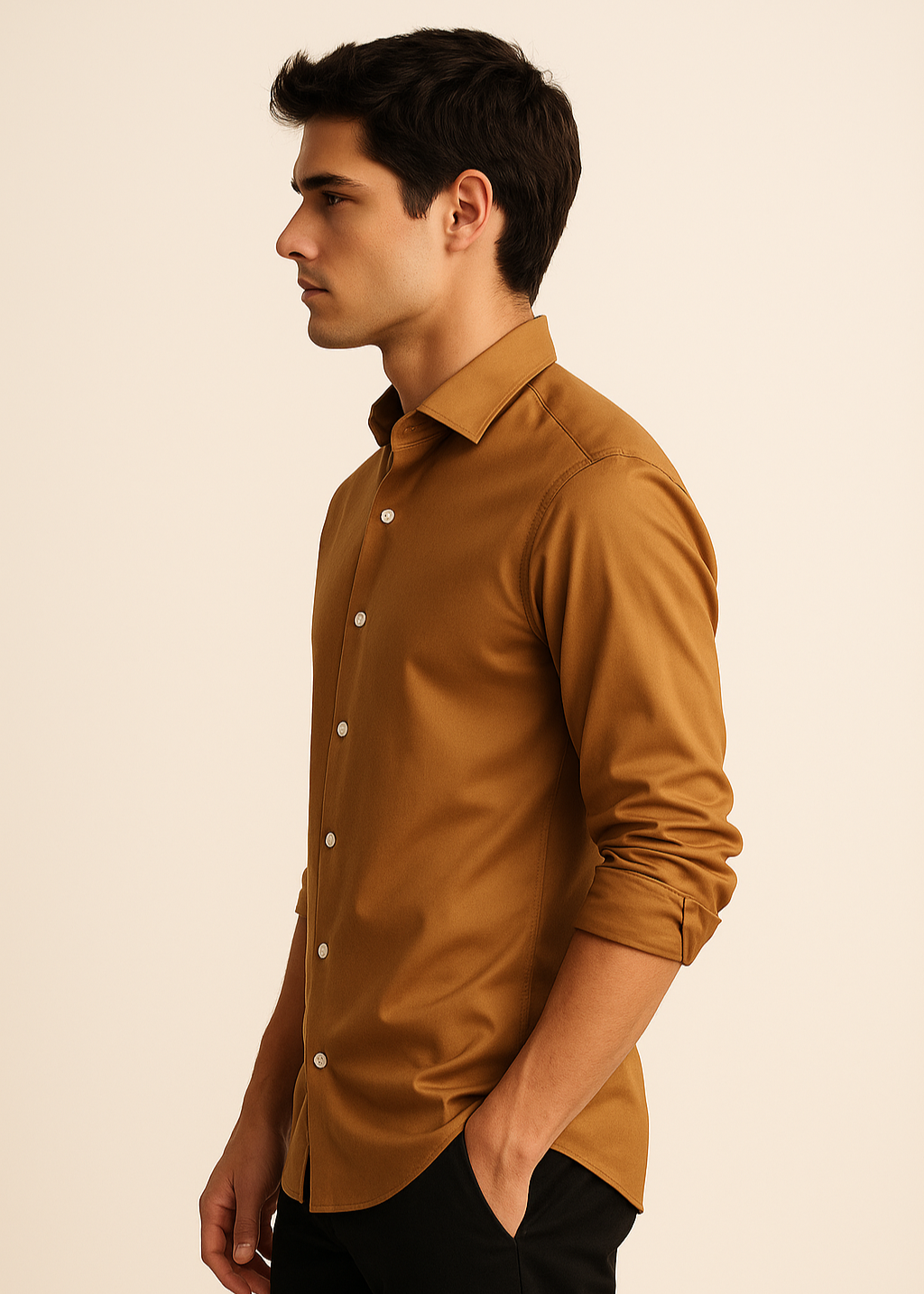 Giza Satin Shirt. in Gold