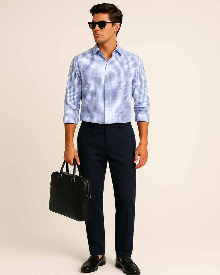 Twill Check Shirt in White