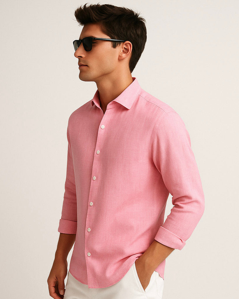 Pure Linen Shirt in Pink
