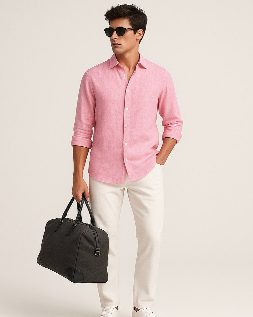 Pure Linen Shirt in Pink
