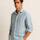 Pure Linen Stripe Shirt in Navy