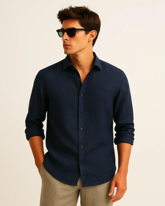 Pure Linen Shirt in Indigo - Wine & Cheese