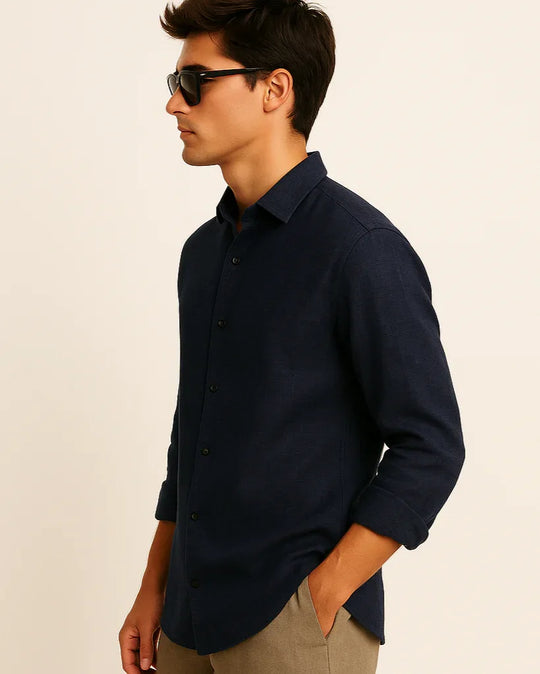 Pure Linen Shirt in Indigo - Wine & Cheese