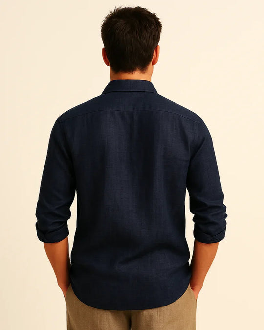 Pure Linen Shirt in Indigo - Wine & Cheese