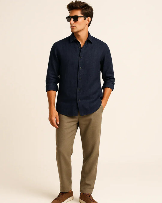 Pure Linen Shirt in Indigo - Wine & Cheese