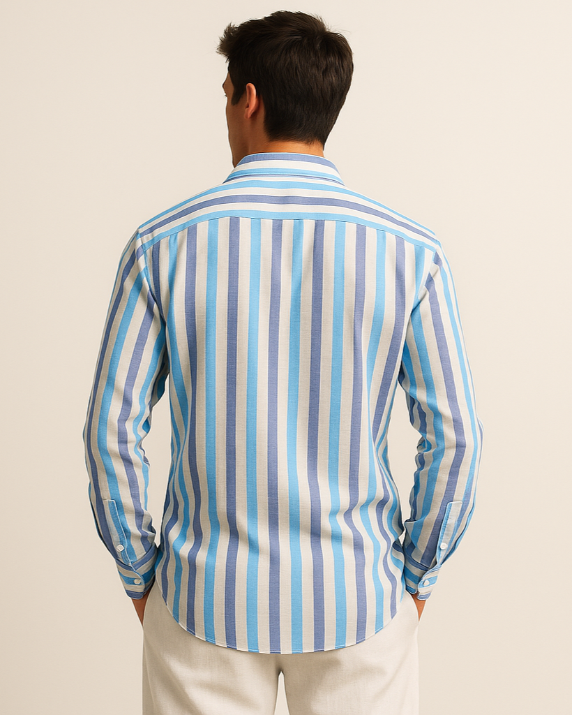 Pure Linen Stripe Shirt in Navy