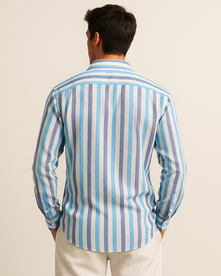 Pure Linen Stripe Shirt in Navy