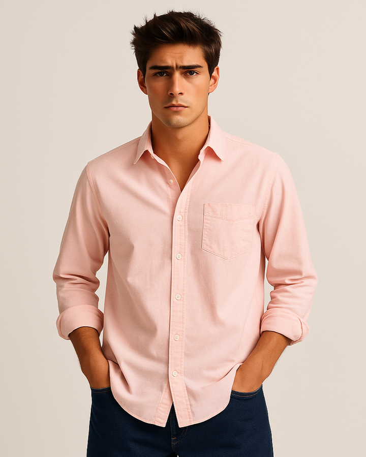 Solid Cotton Shirt in Peach