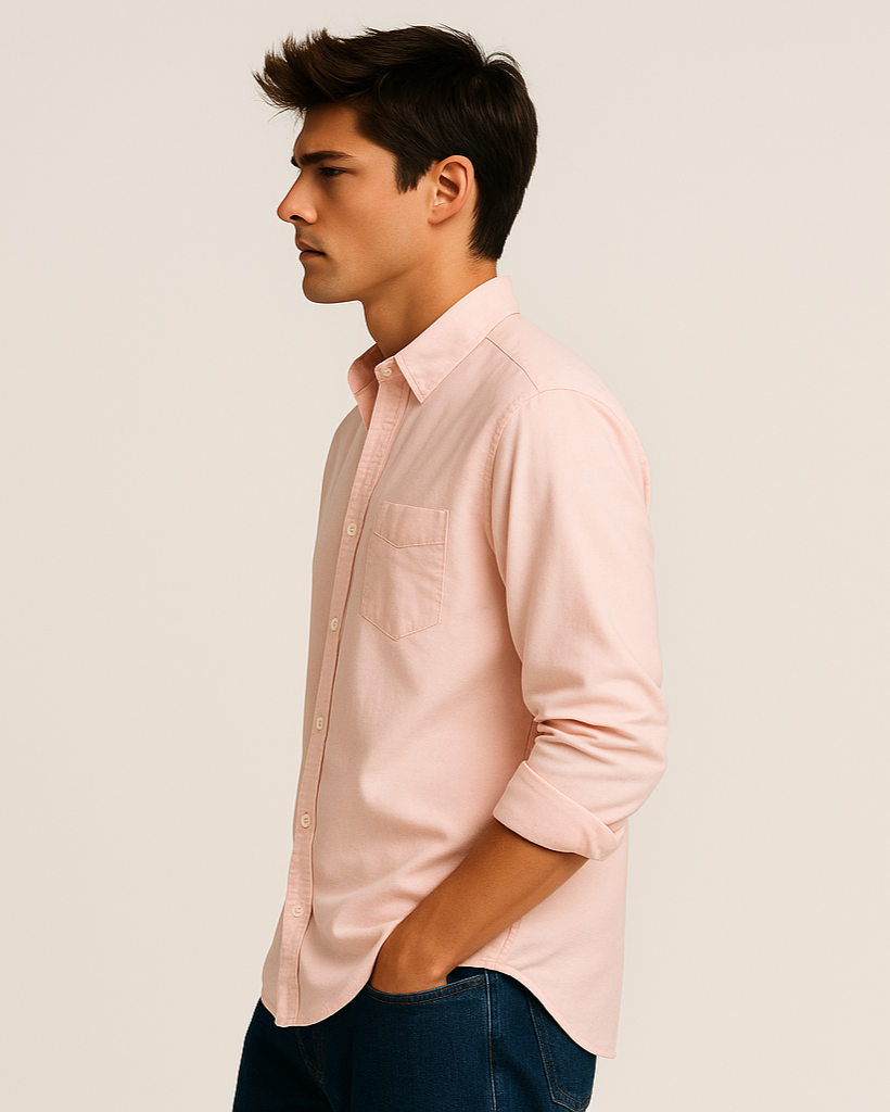 Solid Cotton Shirt in Peach