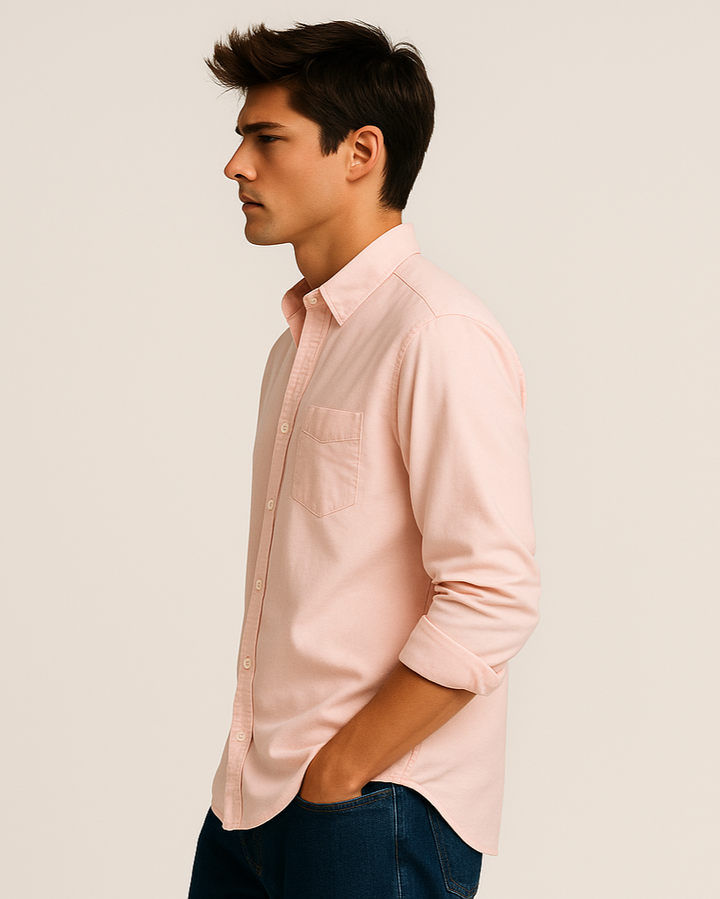 Solid Cotton Shirt in Peach