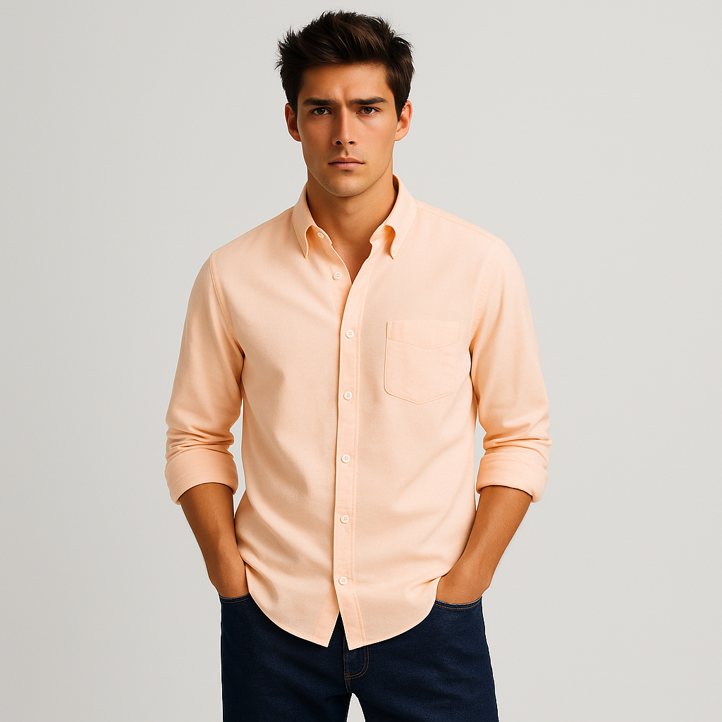 Solid Cotton Shirt in Peach