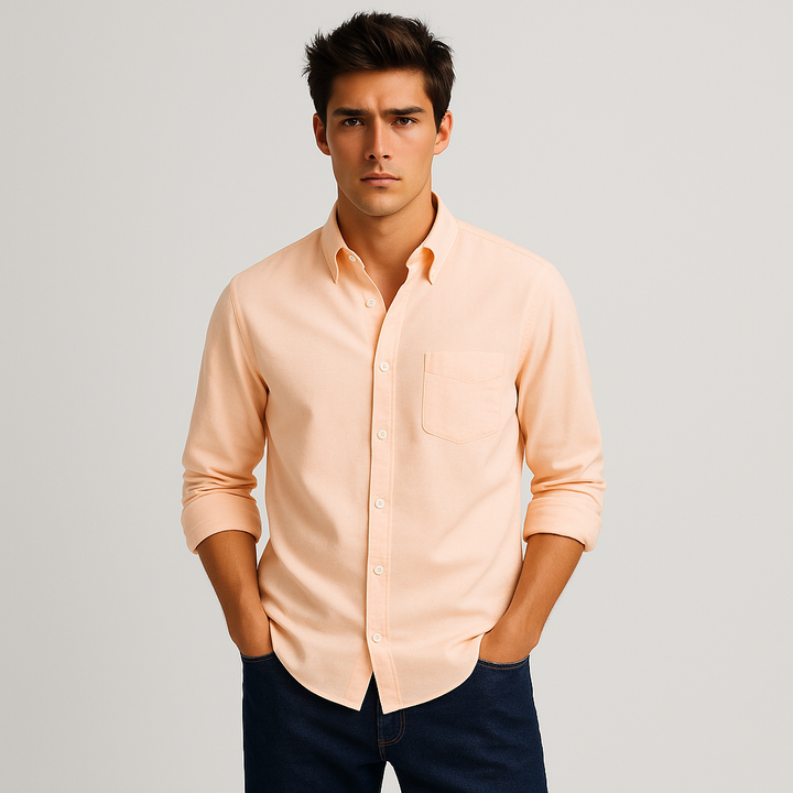 Solid Cotton Shirt in Peach