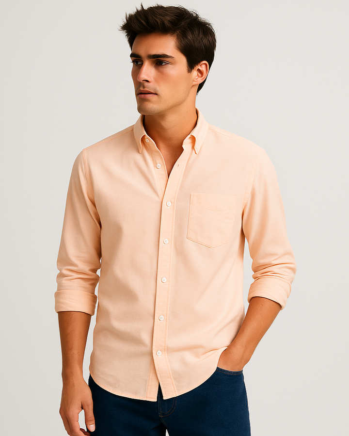 Solid Cotton Shirt in Peach