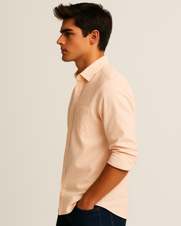 Solid Cotton Shirt in Peach
