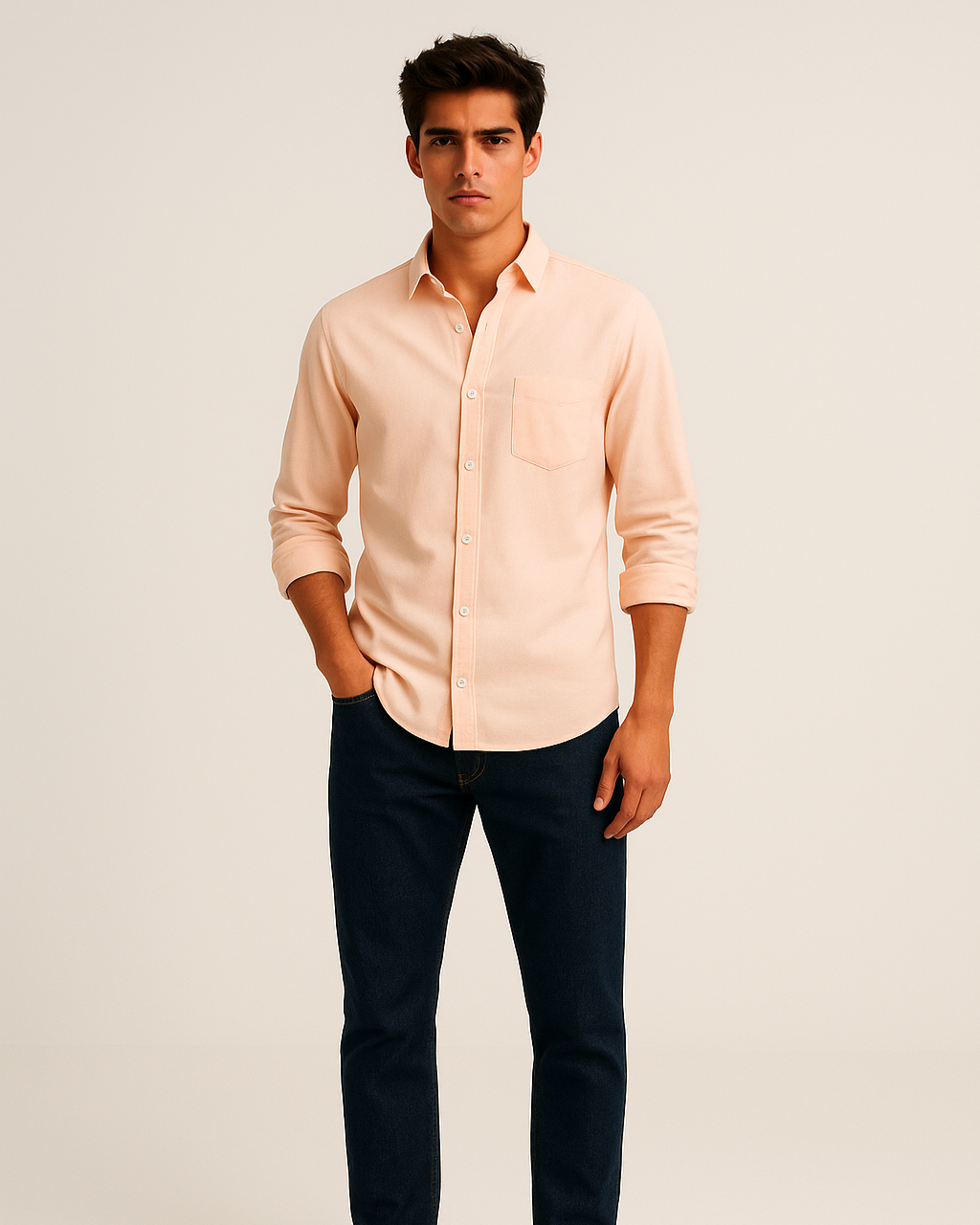Solid Cotton Shirt in Peach