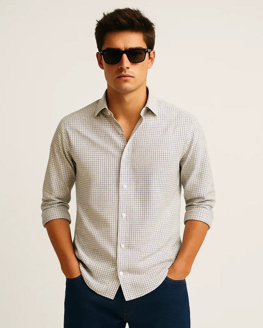 Fine Line Check Shirt in White - Wine & Cheese