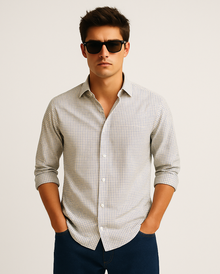Fine Line Check Shirt in White