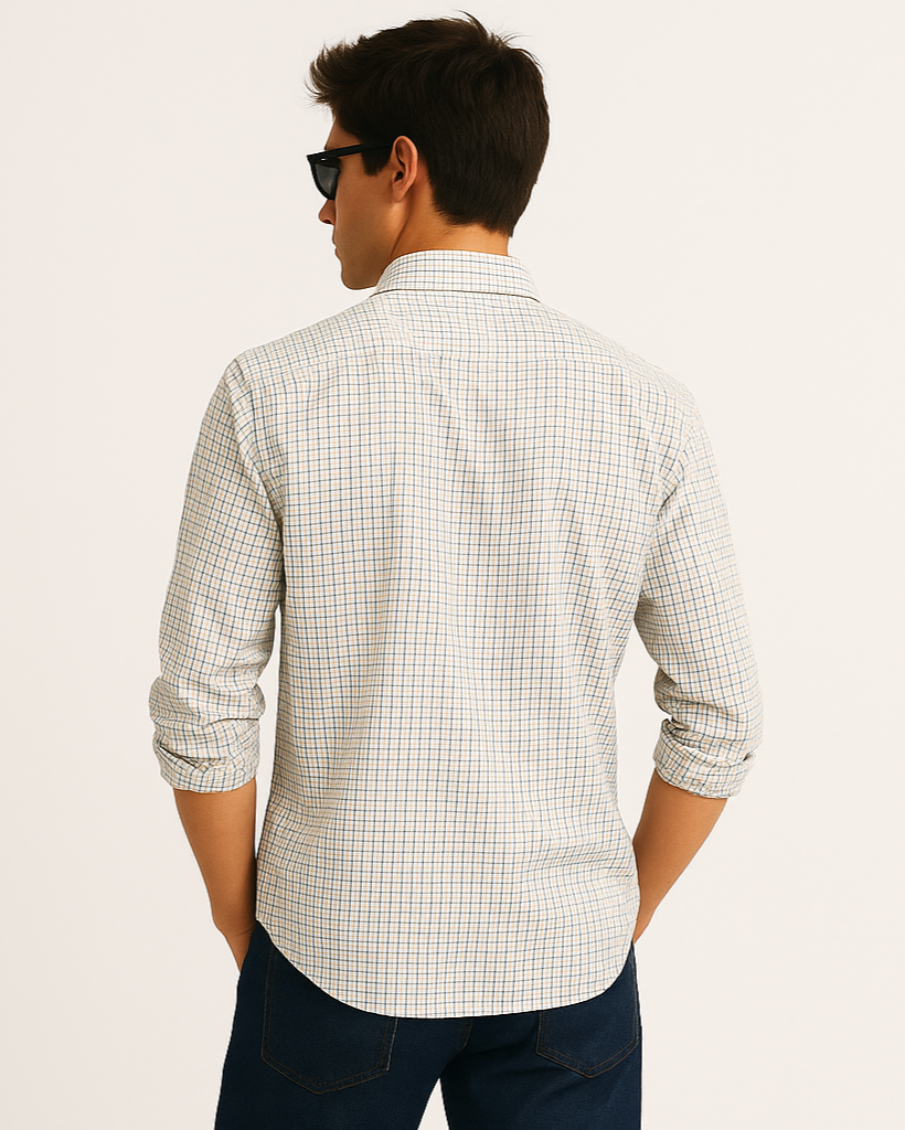 Fine Line Check Shirt in White