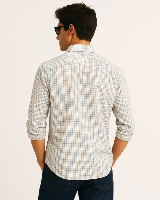 Fine Line Check Shirt in White - Wine & Cheese