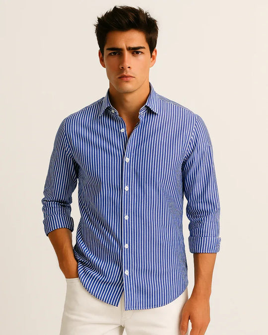 Classic Stripe Shirt in Navy - Wine & Cheese