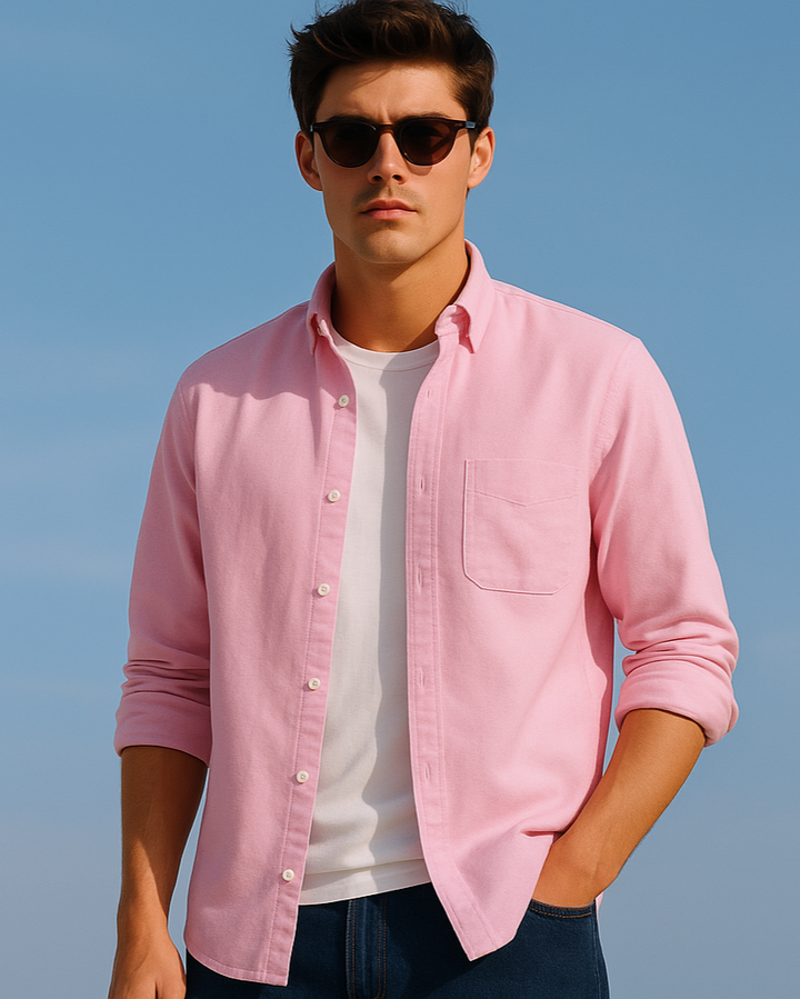 Solid Cotton Shirt in Pink