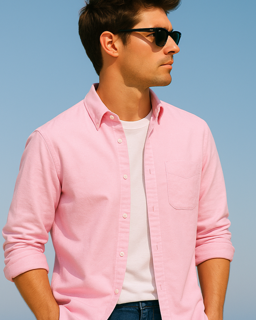 Solid Cotton Shirt in Pink