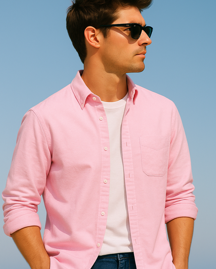 Solid Cotton Shirt in Pink