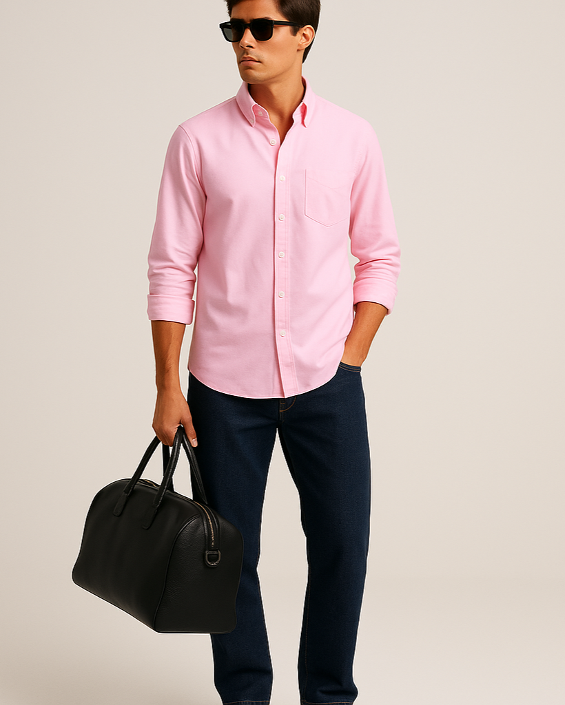 Solid Cotton Shirt in Pink