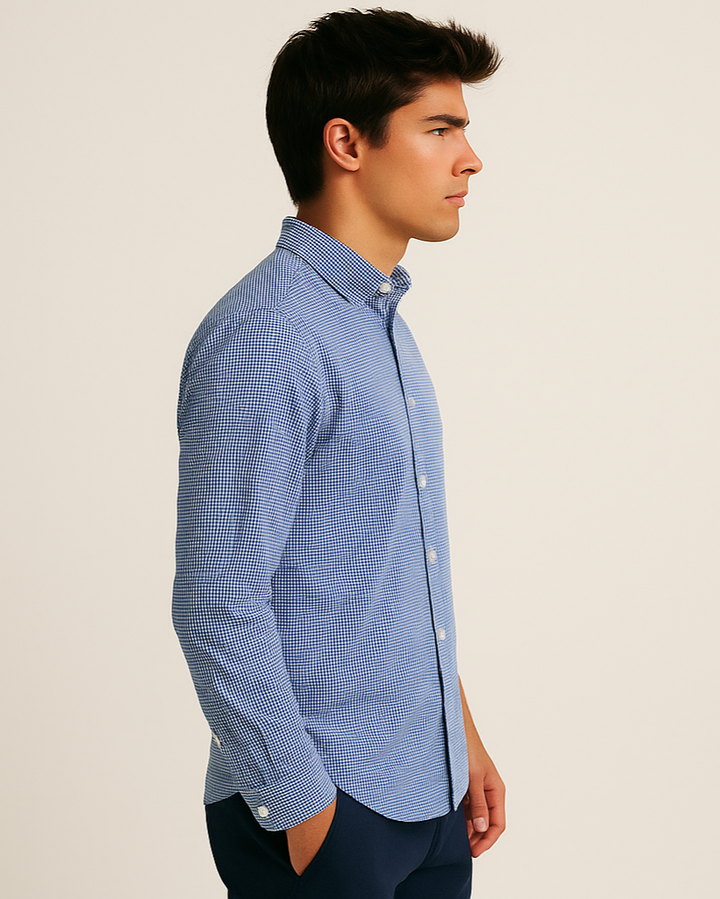 Micro Check Shirt in Navy
