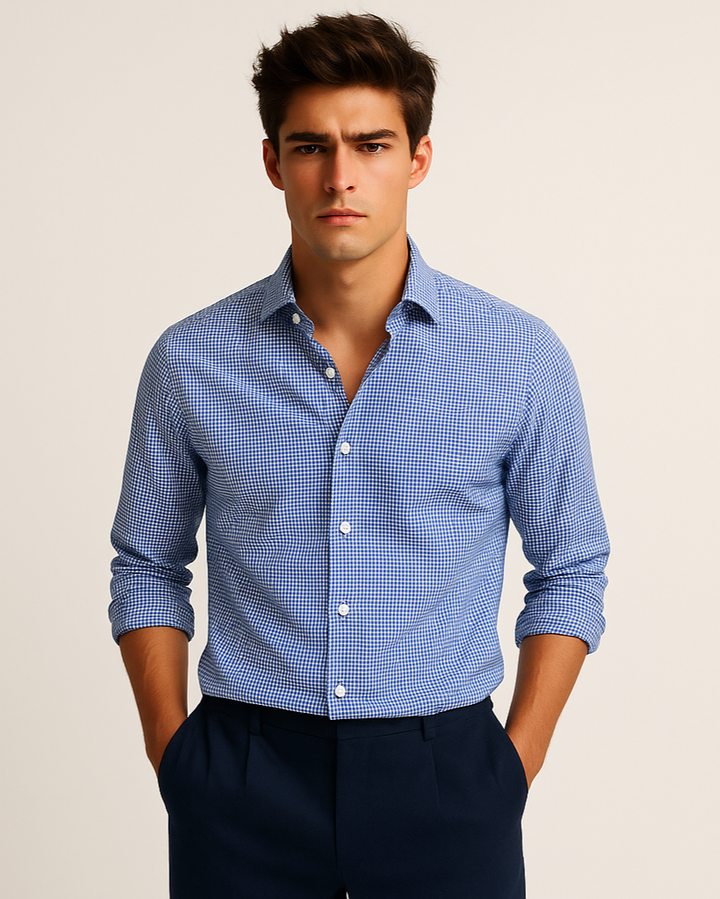 Micro Check Shirt in Navy