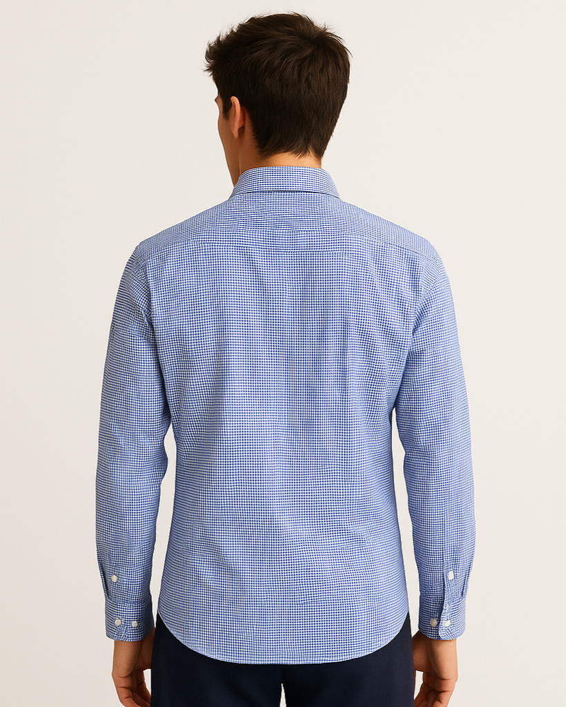 Micro Check Shirt in Navy