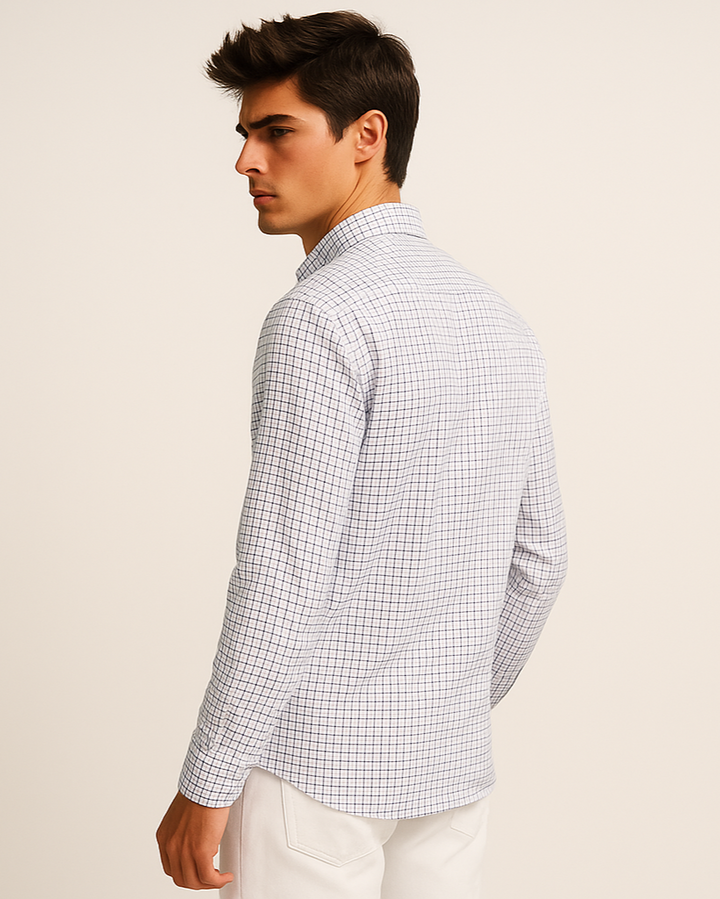 Fine Twill Check Shirt in White