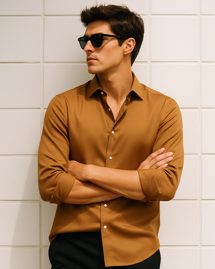 Giza Satin Shirt. in Gold