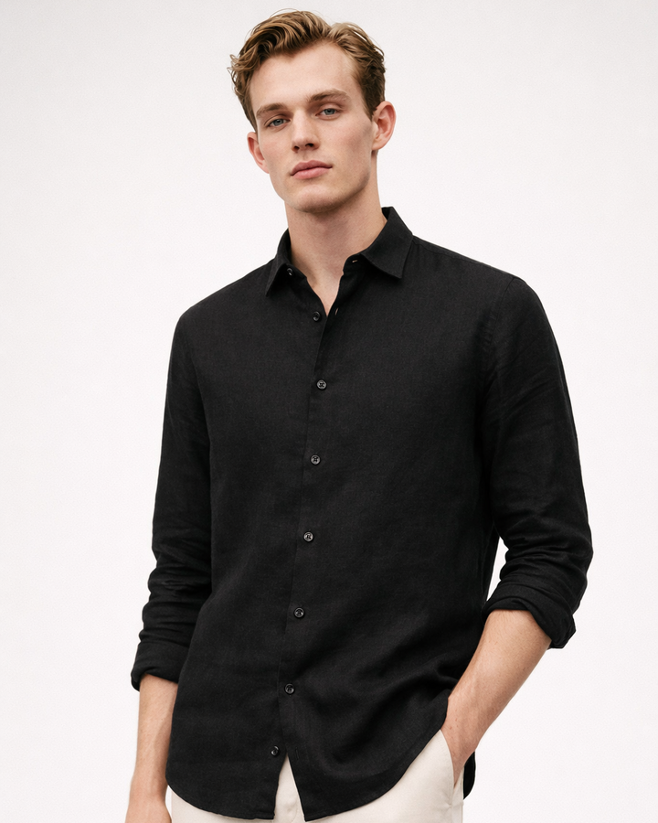 Pure Linen Shirt in Black
