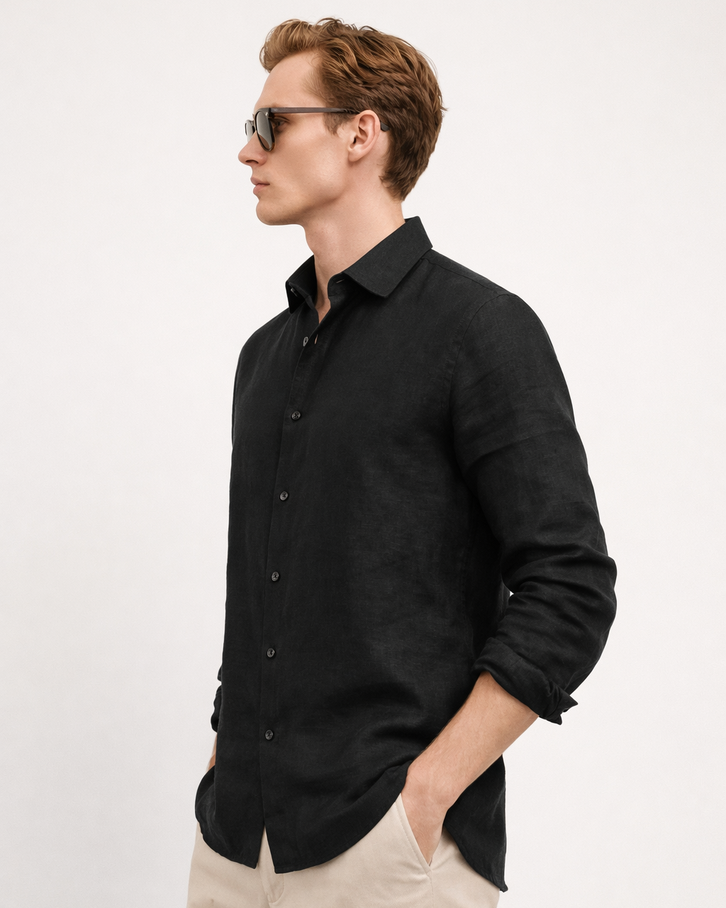 Pure Linen Shirt in Black