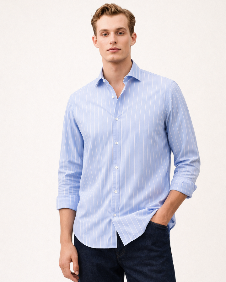 Marine Stripe Shirt in Sky Blue