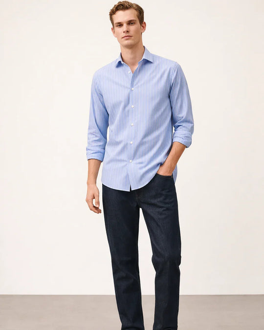Marine Stripe Shirt in Sky Blue - Wine & Cheese