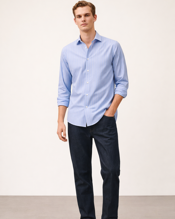 Marine Stripe Shirt in Sky Blue