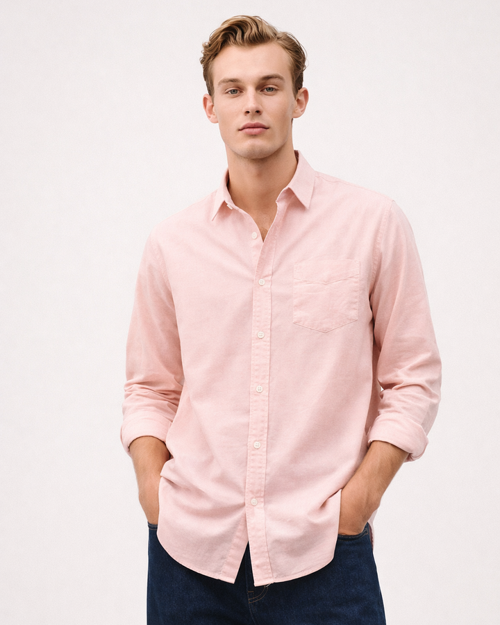 Solid Cotton Shirt in Peach