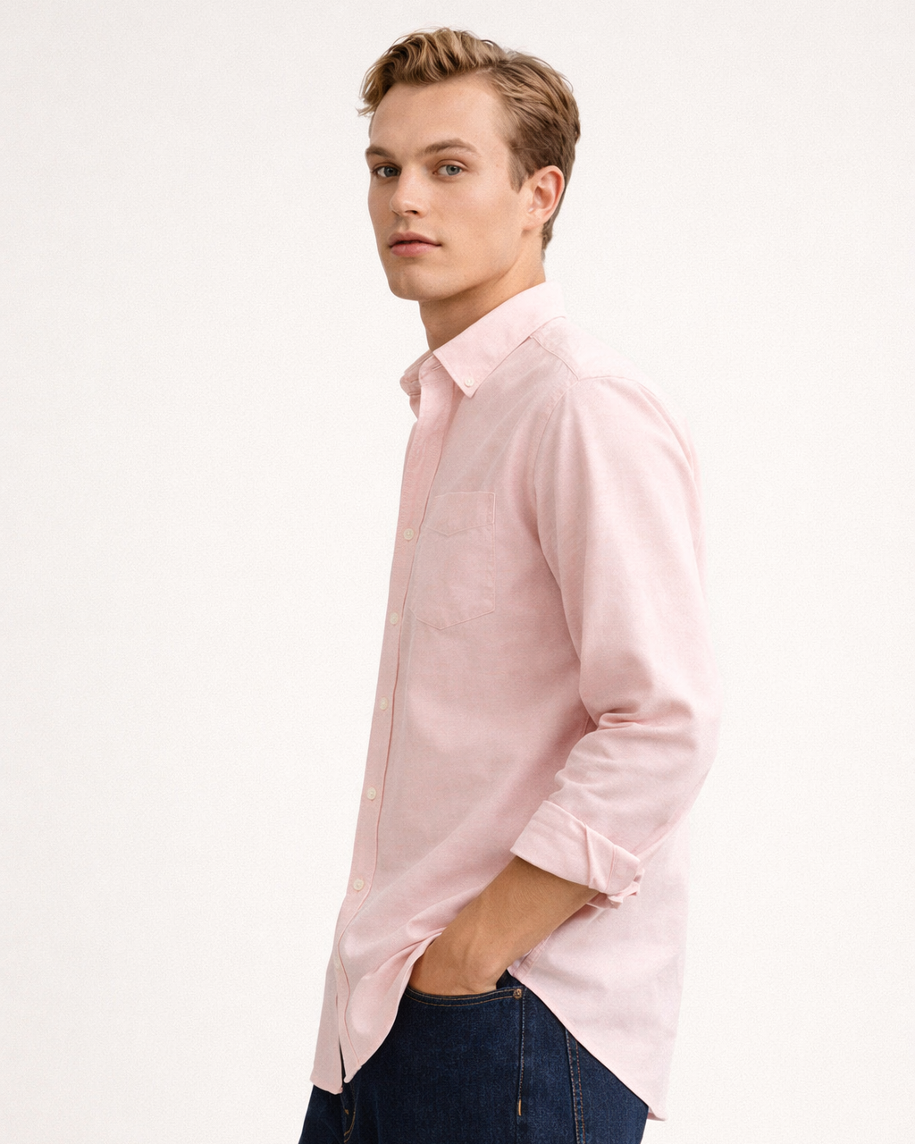 Solid Cotton Shirt in Peach