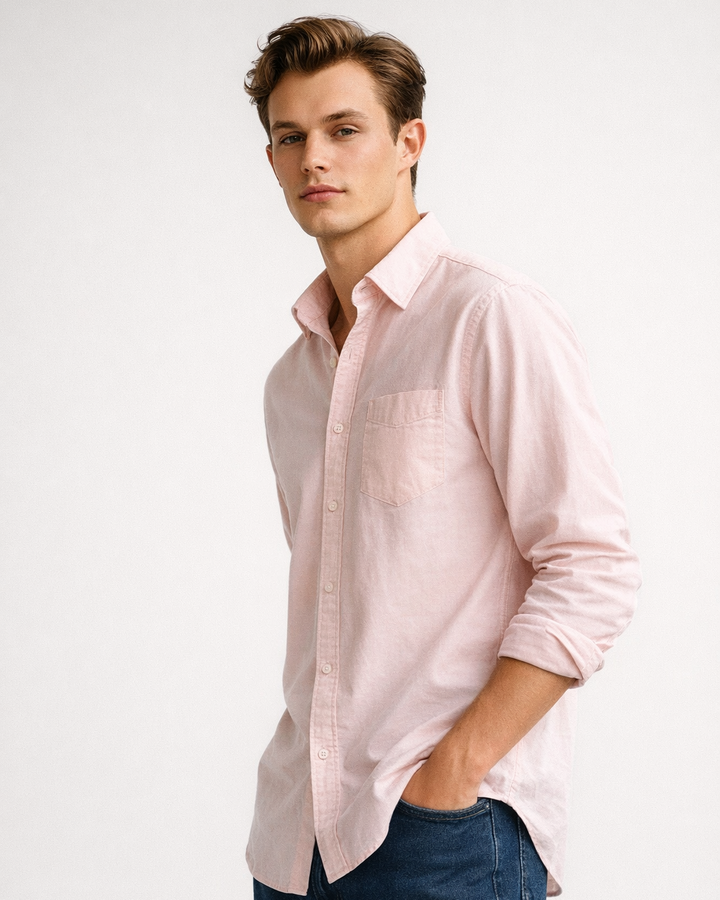 Solid Cotton Shirt in Peach