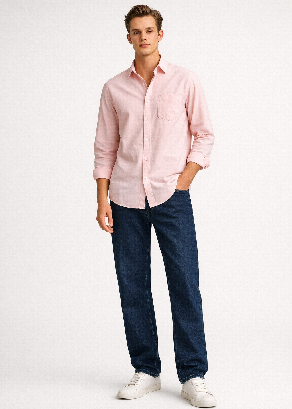 Solid Cotton Shirt in Peach