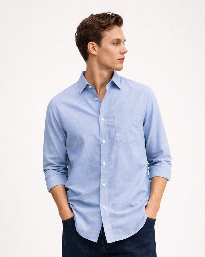 Solid Cotton Shirt in Sky Blue