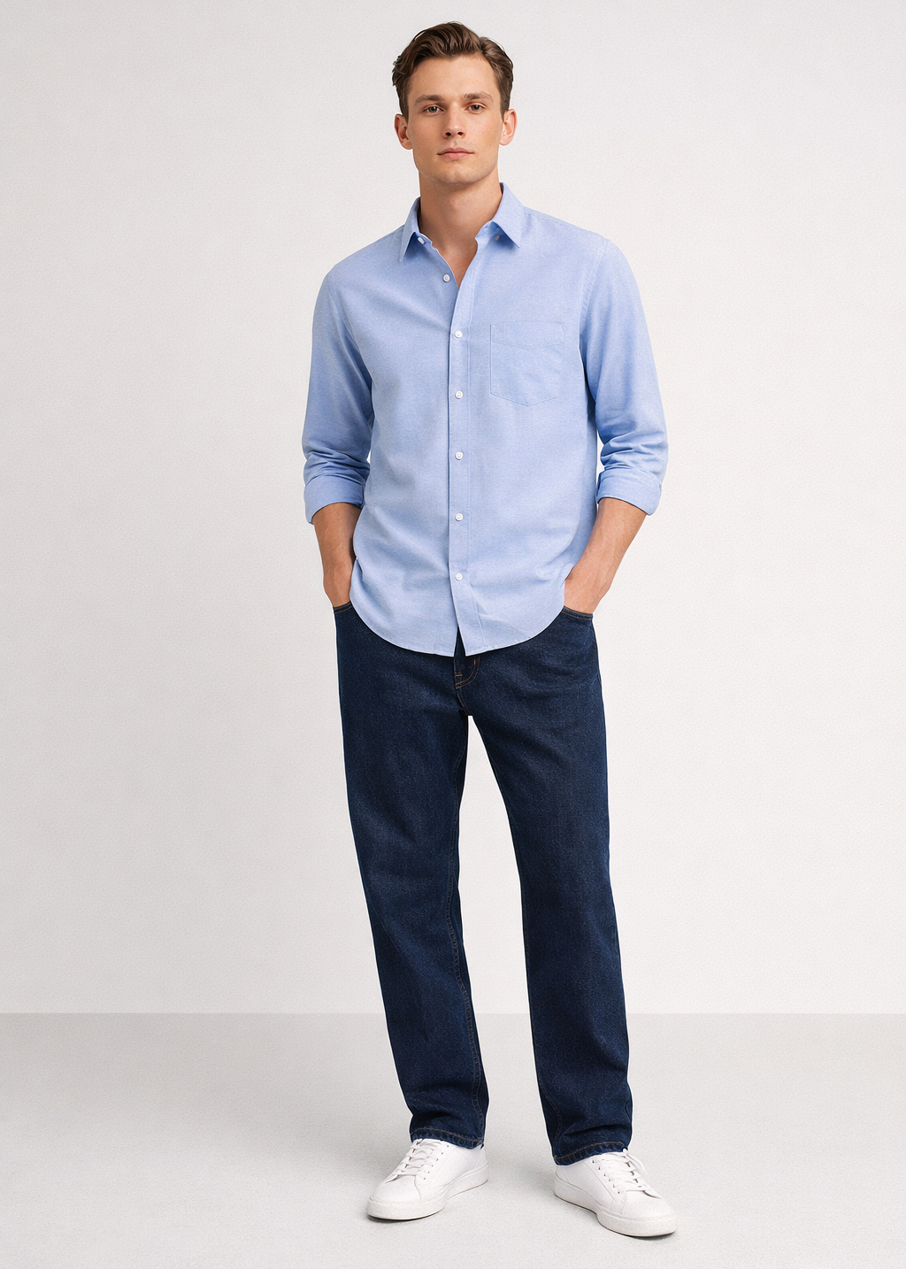 Solid Cotton Shirt in Sky Blue