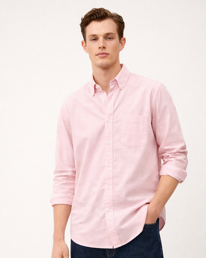 Solid Cotton Shirt in Pink