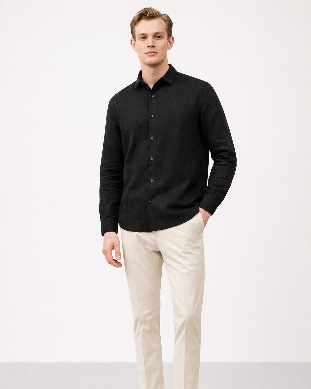 Pure Linen Shirt in Black